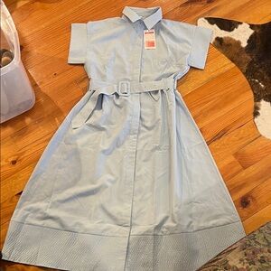 Elegant Sky Blue Belted Women's Dress